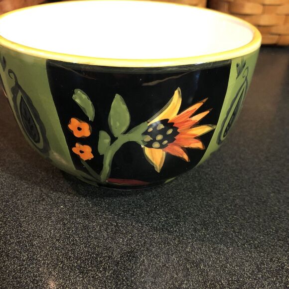 222 Fifth Arabian Flower Soup/Salad/Cereal Bowl Black Orange Boho Southwest - Picture 5 of 6